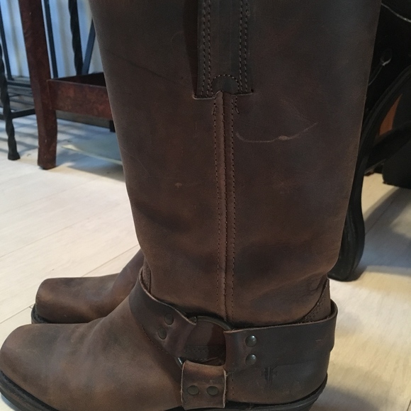 Frye Women Brown Leather Harness Motorcycle Boots - Picture 3 of 6